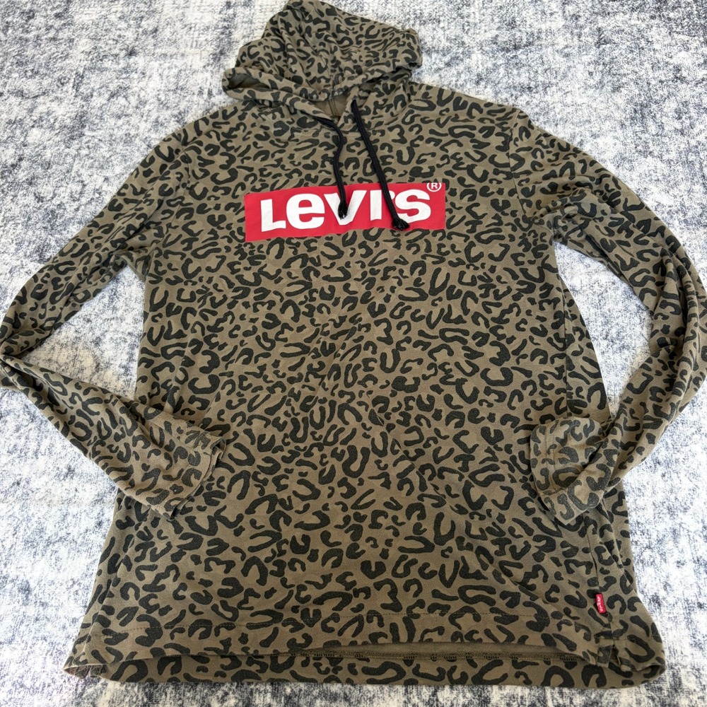 Levi's Leopard Print Graphic‎ Hoodie Mens Size Medium Brown Logo Lightweight